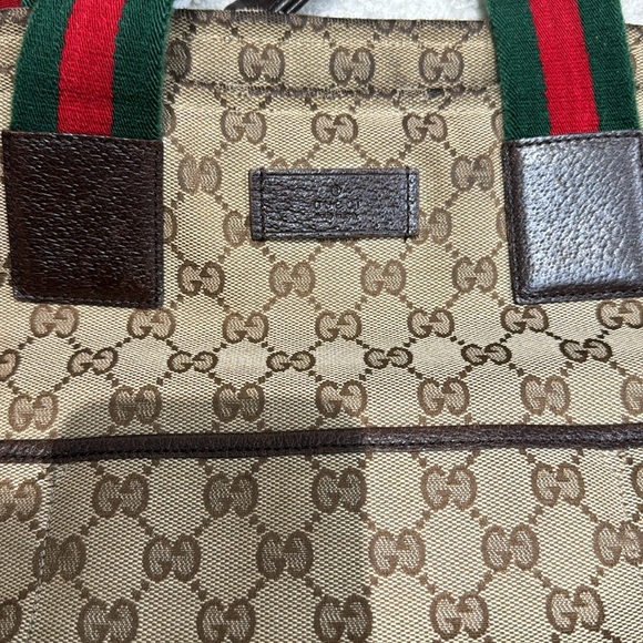 Gucci Vintage Monogram Canvas Tote Bag with Web Straps - Picture 4 of 8